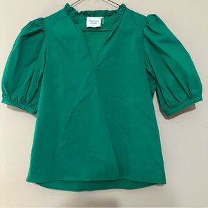 Hyacinth House Ruffle Leigh Blouse puff sleeve Kelly Green top XS